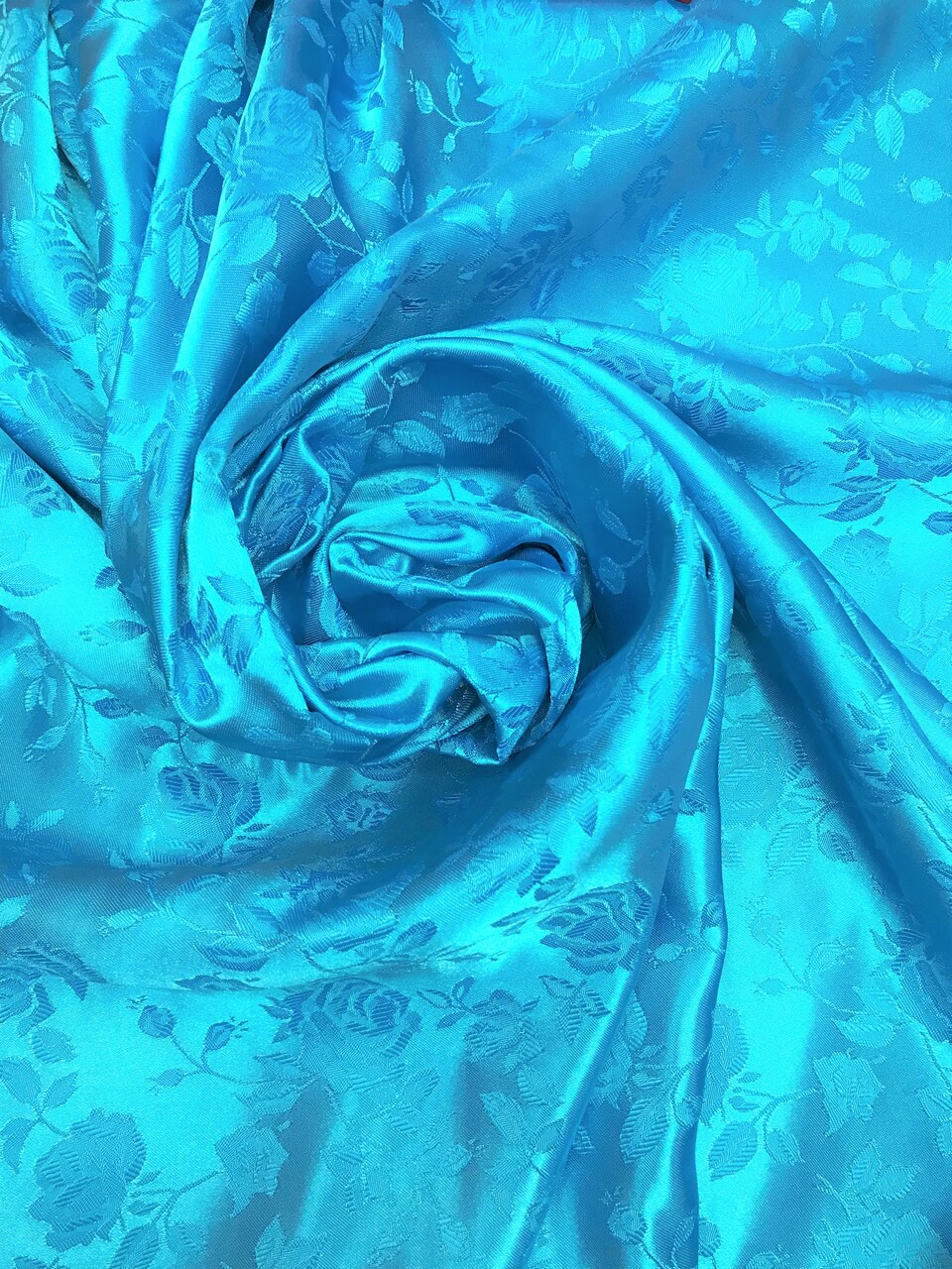 1 Yard Turquoise Jacquard Satin Fabric Reversible Material for Tablecloth Drapery Crafts 58/60 Inches Width